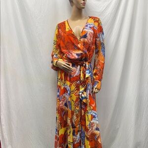 Spyzone Exchange Vibrant Orange Tiger Floral Sheer Maxi Dress NWT